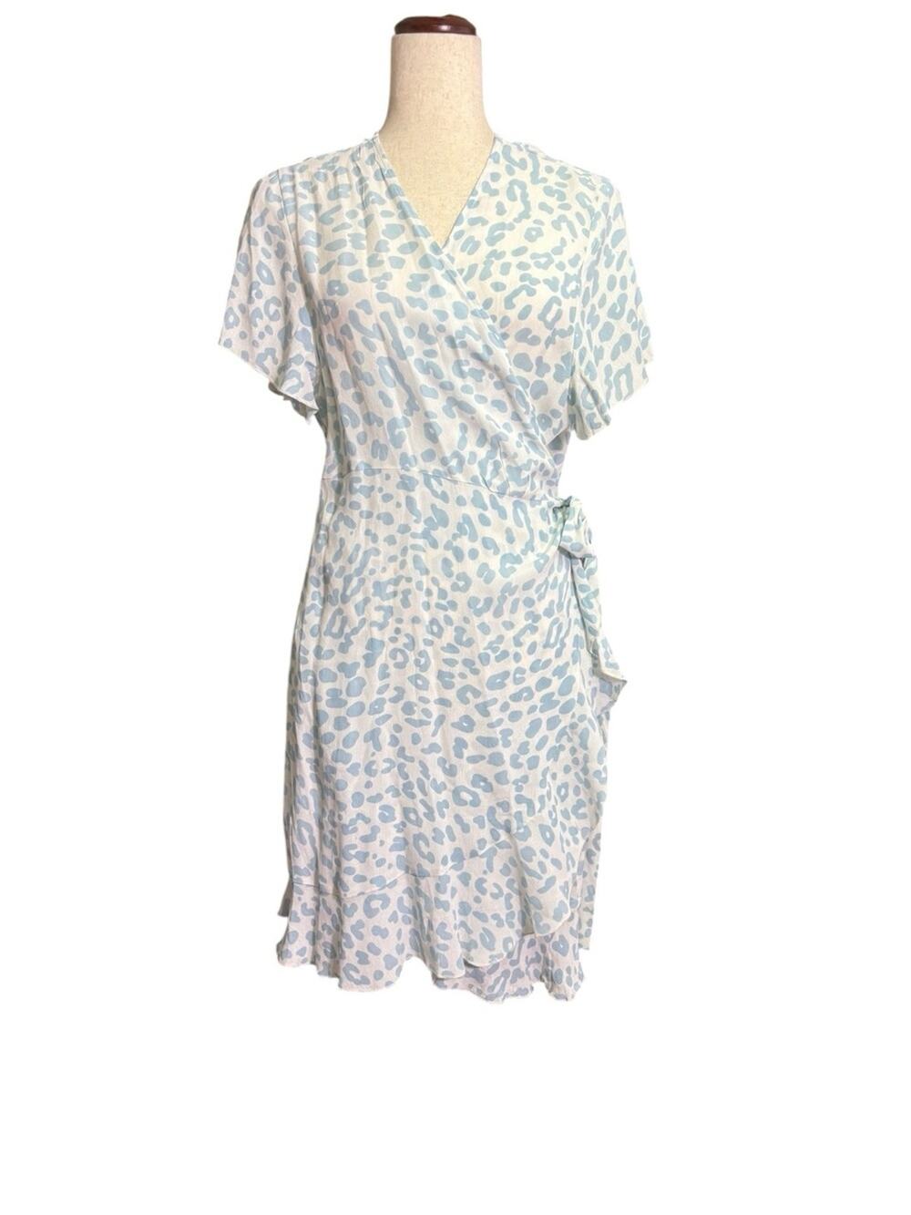Charlie Paige Blue Leopard Print Wrap Dress NWT Ruffle Hem Viscose XL 0879